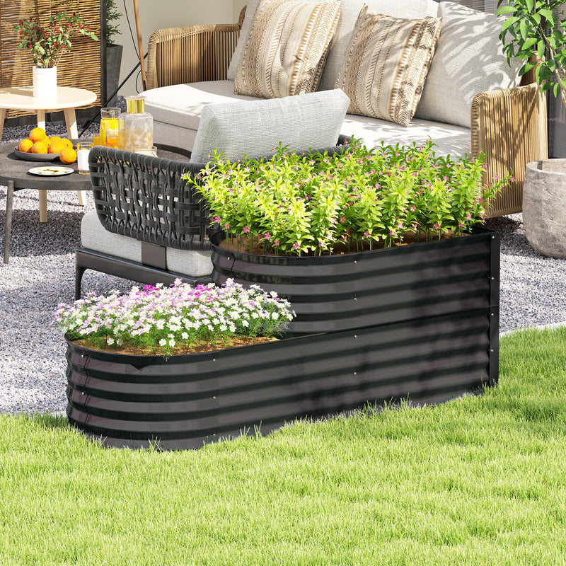 Two Tier Galvanised Steel Garden Planter Dark Grey by Outsunny
