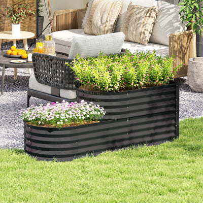 Two Tier Galvanised Steel Garden Planter Dark Grey by Outsunny