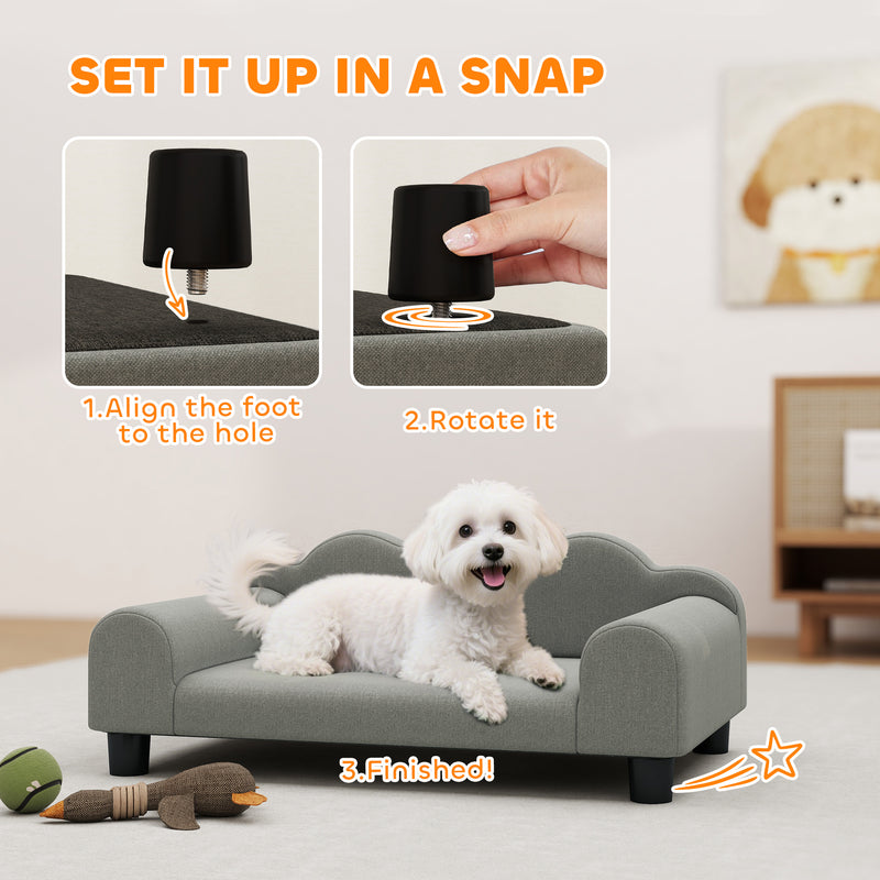 Elevated Dog Sofa Bed with Backrest and Armrests for Small Pets Ideal for Indoors Grey