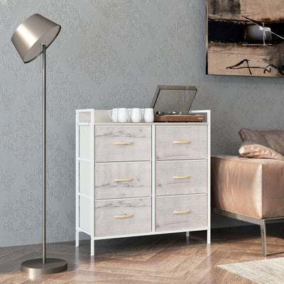 Rustic Wooden Chest with Six Fabric Drawers for Bedroom or Living Room Storage