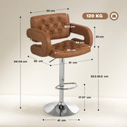 Height Adjustable Swivel Bar Stool With Backrest Armrests And Footrest For Home Bar Brown