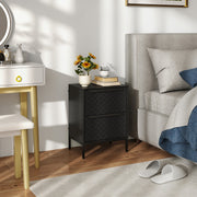 2 Drawer Fabric Chest of Drawers With Aluminium Handles for Bedroom Storage Black