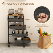 5 Tier Rolling Storage Trolley With Removable Drawers For Home Or Office, Black