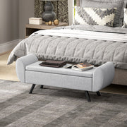 Light Grey Upholstered Storage Ottoman Bench with Armrest and Wooden Legs by HOMCOM