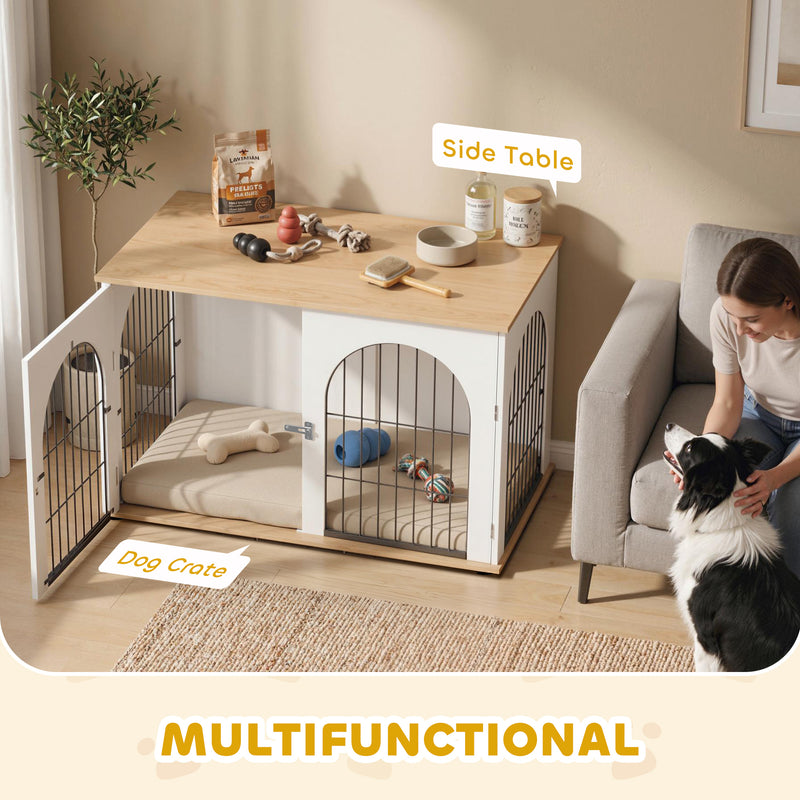 Dog Crate Side Table for Large Dogs Up to 30 kg Space Saving Indoor Furniture White