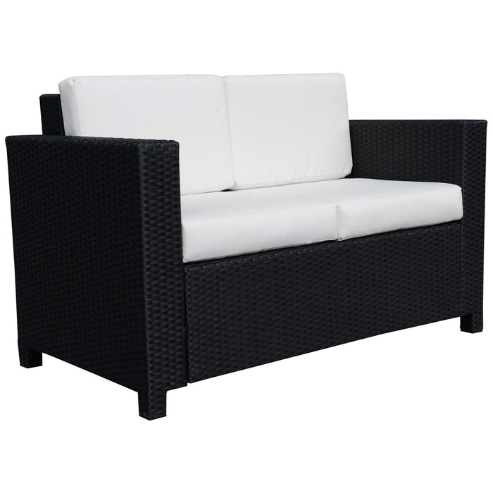 Black 2 Seater Rattan Garden Sofa with Soft Cushions and Armrests by Outsunny