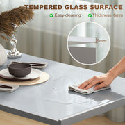 Dining Table for 4 with Easy Clean Glass Top and Steel Frame for Modern Homes Grey AOSOM