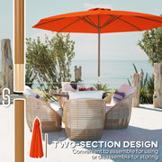 Orange 3 Metre Wooden Garden Parasol with Crank Handle and UV Protection by Outsunny