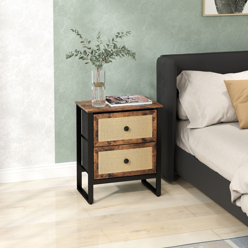 Brown Industrial Bedside Table With 2 Drawers by HOMCOM