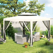 Outsunny 3x3m Gazebo, Netting Party Tent, Patio Canopy Outdoor Event Shelter with Double Tier Roof, Cream White Outsunny