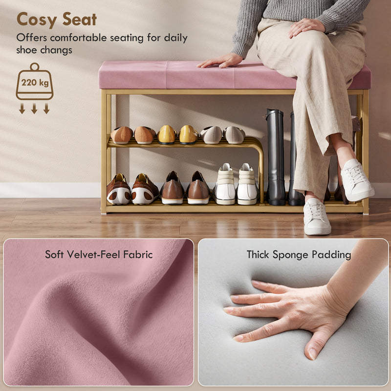Shoe Storage Bench with Padded Seat for Hallway Organisation Pink AOSOM