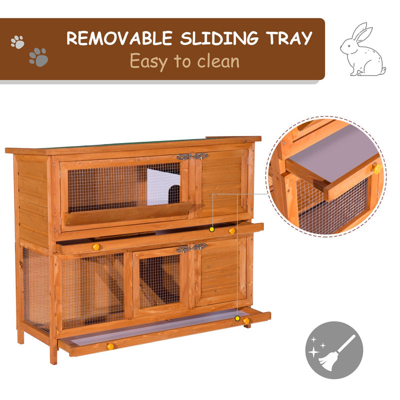 Large Wooden Guinea Pig Hutch With Antifungal Fir Boards For Outdoor Use, Yellow AOSOM