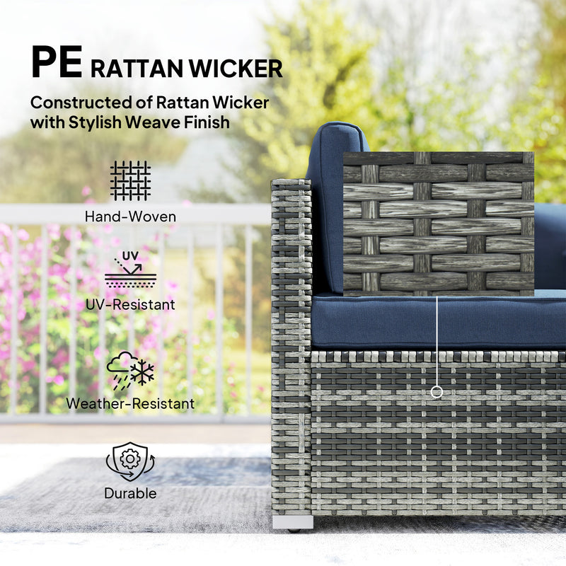 Rattan Garden Corner Sofa Set with Flexible Seating and Table for Outdoor Relaxtion, Grey & Blue