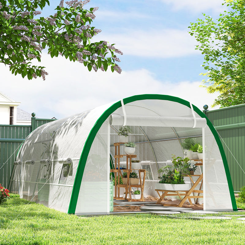 Walk In Polytunnel Greenhouse With Mesh Windows And Zipped Doors For Garden Use White AOSOM