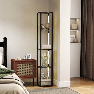 Black Floor Lamp with Shelves 4 Tier Dimmable Stand Light with Foot Switch for Living Room