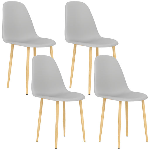 Set of 4 Grey Modern Dining Chairs with Backrest and Steel Legs for Kitchen or Dining Room by HOMCOM
