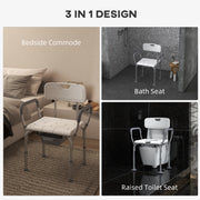 Height Adjustable Shower Stool with Arms Backrest and Removable Commode for Elderly, White