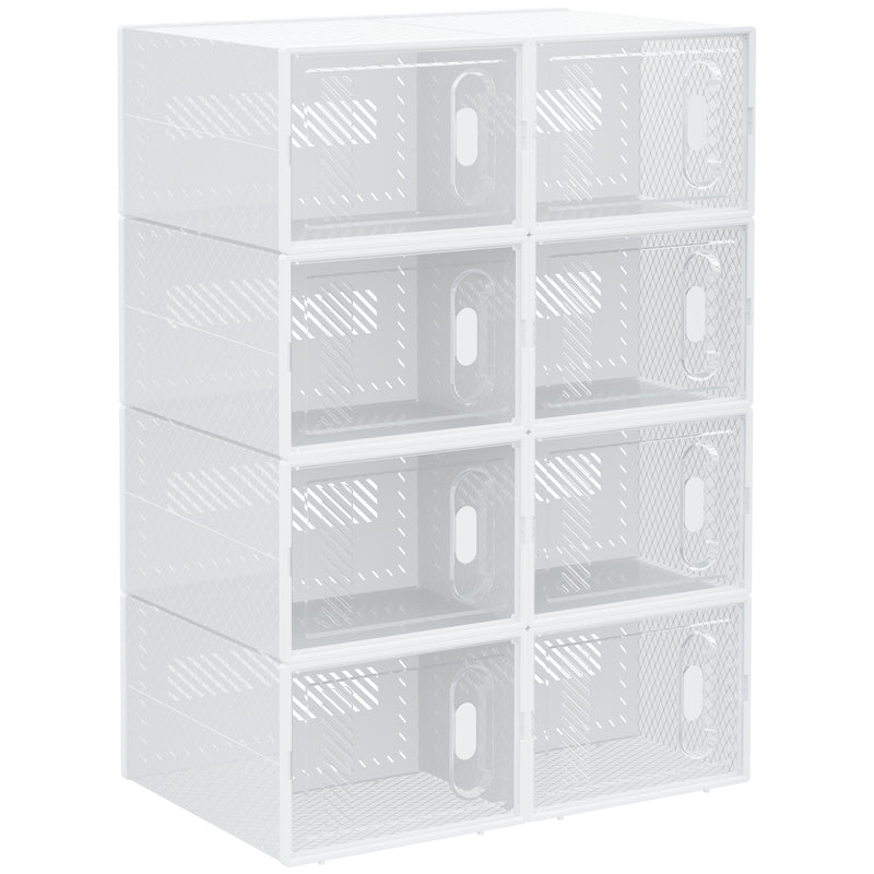8 Piece Clear Plastic Stackable Shoe Storage Boxes with Magnetic Doors for UK EU Size 8.5 by HOMCOM