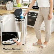 50L Stainless Steel Automatic Sensor Bin With Touchless Lid For Kitchen Or Office Use, Silver