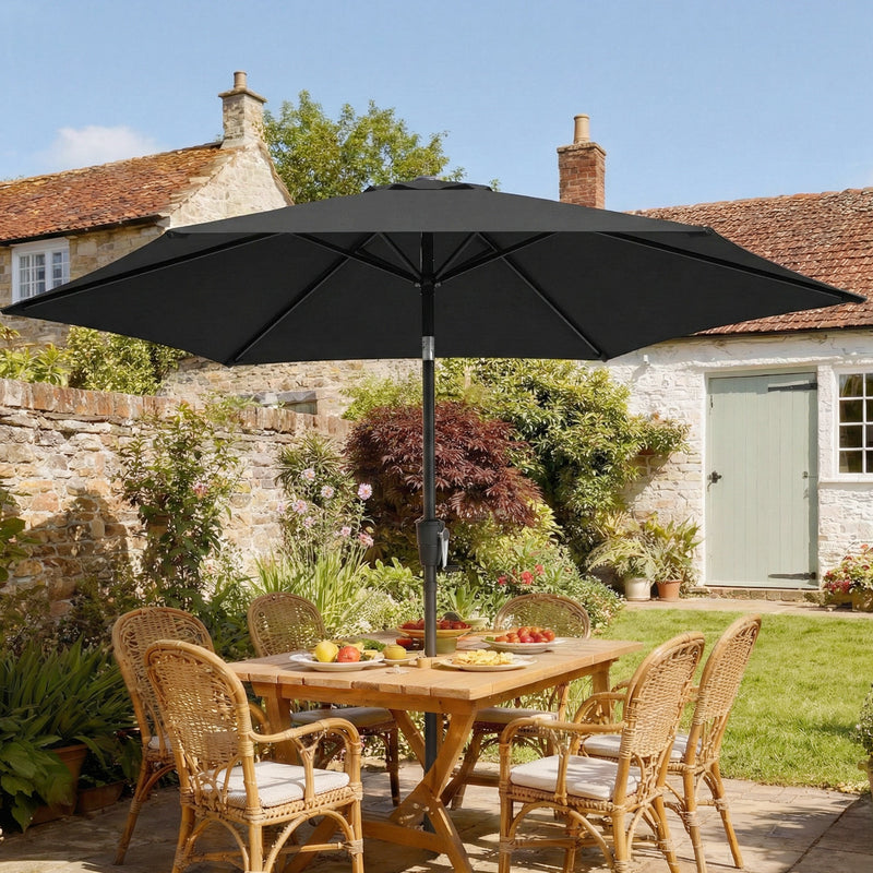 Garden Parasol with Tilting Canopy for Adjustable Shade and UV Protection Black Outsunny