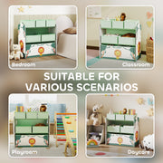 3 Tier Kids Toy Storage Unit With 6 Removable Bins For Bedroom Or Playroom Green 63 x 30 x 66cm