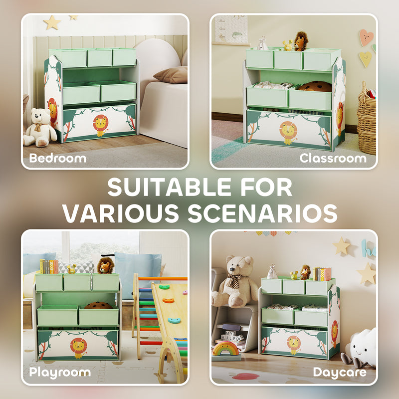 3 Tier Kids Toy Storage Unit With 6 Removable Bins For Bedroom Or Playroom Green 63 x 30 x 66cm