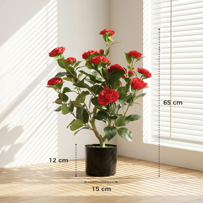 Artificial Camellia Plant for Lasting Indoor Colour with Realistic Red Blossoms Homcom