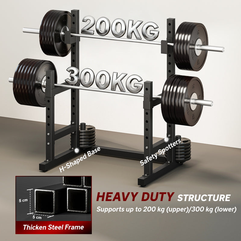 Adjustable Squat Rack for Safe Home Strength Training with Weight Plate Storage Black AOSOM