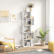 White Bookcase - Modern 5 Tier S Shaped Design For Home Office or Living Room - 60x24x185cm Homcom
