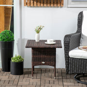 Brown Square Rattan Garden Side Table With Plastic Top For Patio Balcony Or Outdoor Use