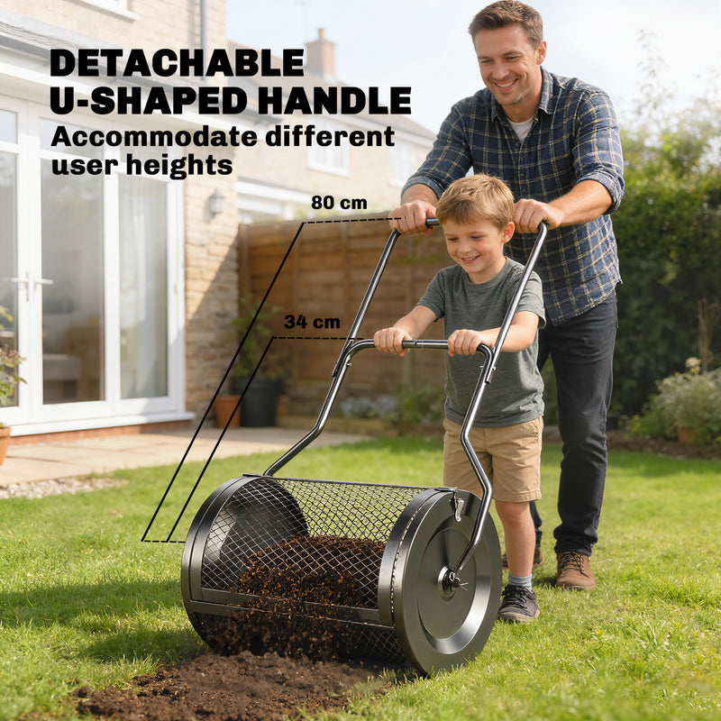 Compost Spreader with Adjustable Handle for Easy Lawn and Garden Care Black AOSOM
