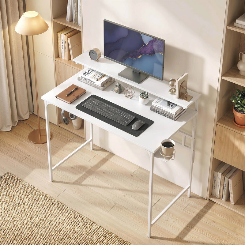 Computer Desk with Shelves and Cup Holder for Small Spaces White AOSOM