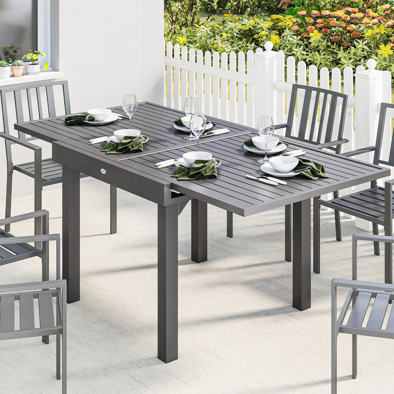 Extendable Garden Dining Table for 4 to 8 People Weatherproof Aluminium Dark Grey Outsunny