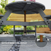6 Seater Round Wooden Picnic Table With Benches and Parasol Hole for Garden and Patio Grey by Outsunny Outsunny