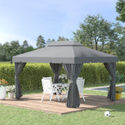 Dark Grey 3 x 4m Aluminium Garden Gazebo with Nets and Curtains by Outsunny