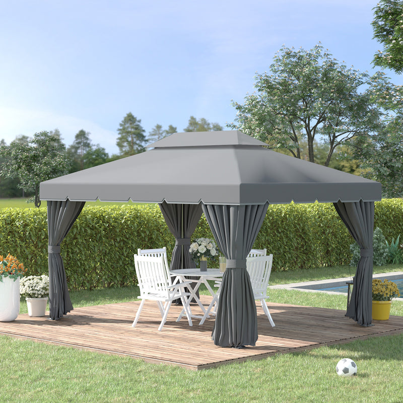 Dark Grey 3 x 4m Aluminium Garden Gazebo with Nets and Curtains by Outsunny