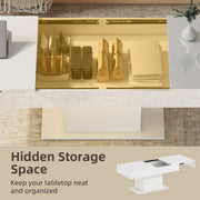 Extendable Coffee Table with LED Lighting and Hidden Storage for Living Room High Gloss White AOSOM