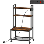 4 Tier Mobile Printer Stand with Power Outlets for Home Office Storage Rustic, Brown