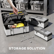 3 Piece Stainless Steel Toolbox Set With Carry Handles For Organised Tool Storage AOSOM