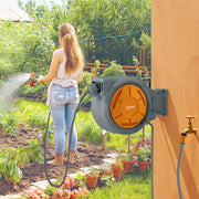 Wall Mounted Retractable Garden Hose Reel 30m With Auto Rewind And Spray Nozzle Orange AOSOM