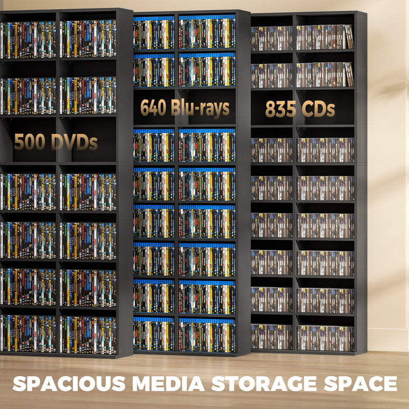 Tall Slim Media Storage Shelf with Adjustable Shelves for CDs DVDs Blu-rays