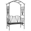 2 Seater Metal Garden Bench With Decorative Arch Ideal For Climbing Plants Black AOSOM