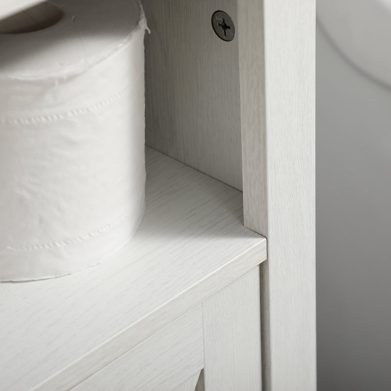 Under Sink Bathroom Cabinet with Double Doors and Open Shelf for Extra Storage White Brown AOSOM