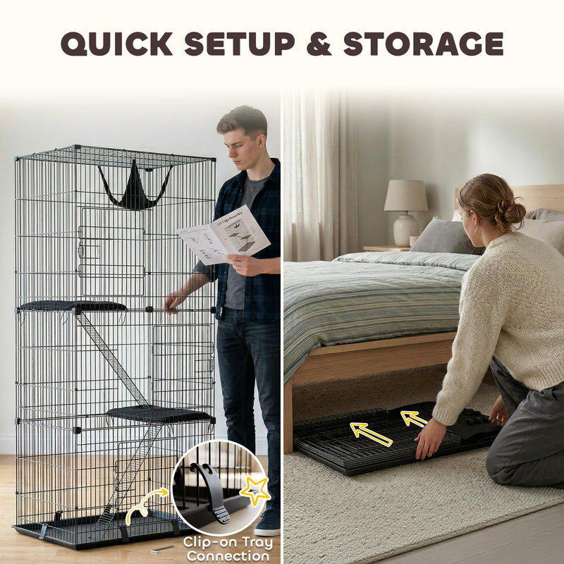 Indoor Cat Cage With 3 Tiers for Safe Play and Easy Cleaning Black