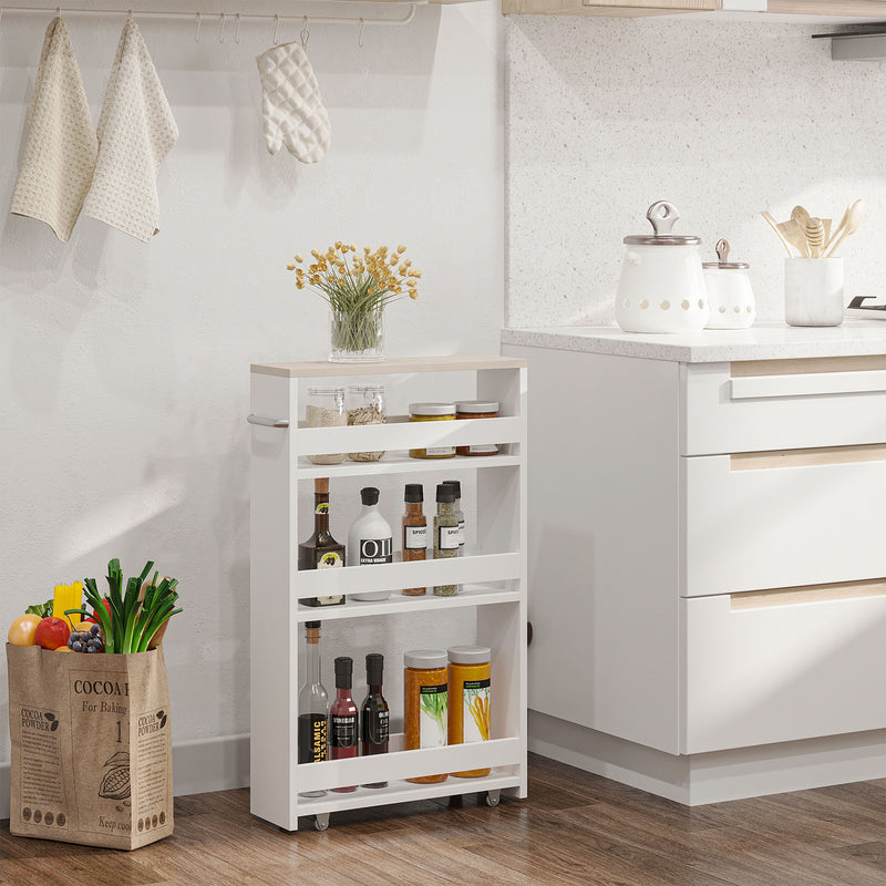 Slim Bathroom Storage Trolley with Wheels for Small Spaces White Kleankin