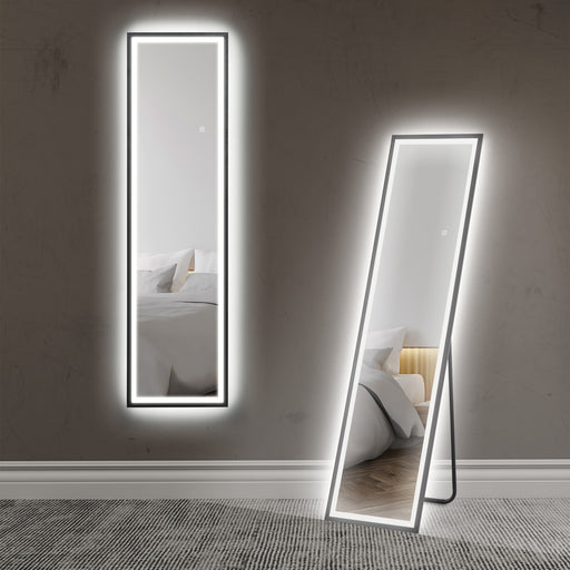 Full Length Black Mirror 150 x 40cm with Adjustable LED Lights by HOMCOM