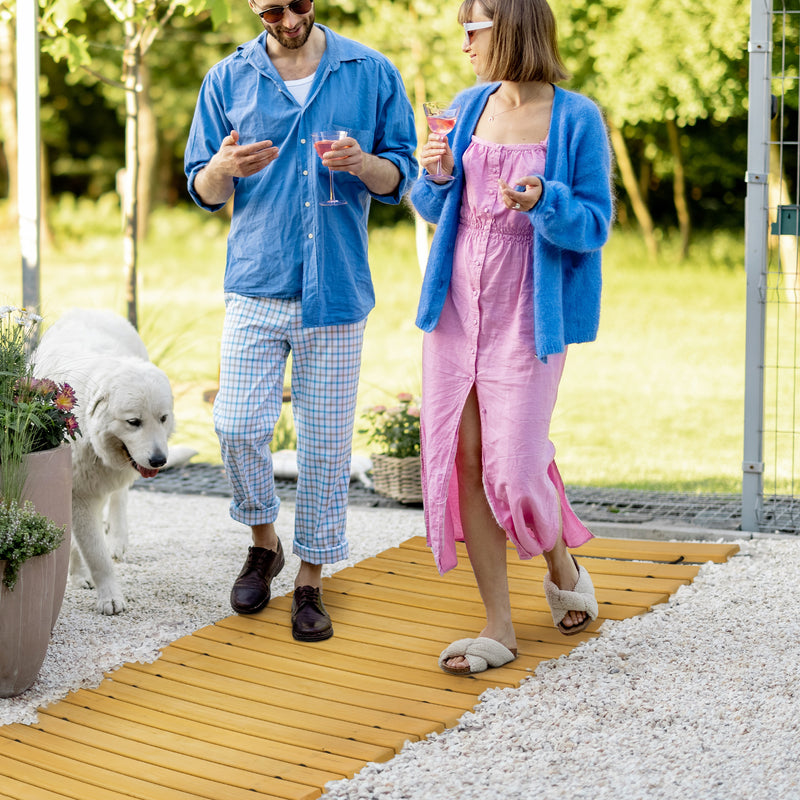 Wooden Roll Out Garden Pathway for Clean Walkways on Grass or Gravel Yellow AOSOM