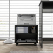 Mobile Printer Cabinet with Three Storage Compartments and Lockable Wheels, Black