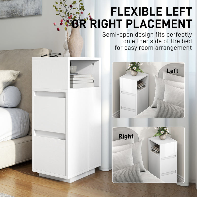 Slim Bedside Table with Drawers and Open Shelf for Small Bedrooms