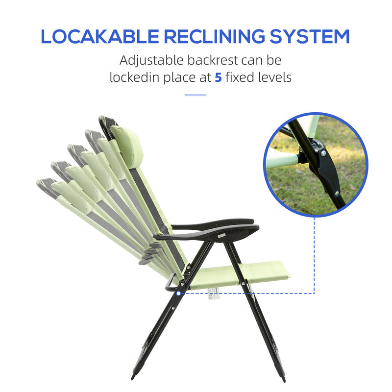 Set of 2 Folding Recliner Sun Loungers with Adjustable Backrest for Garden Use Green Outsunny